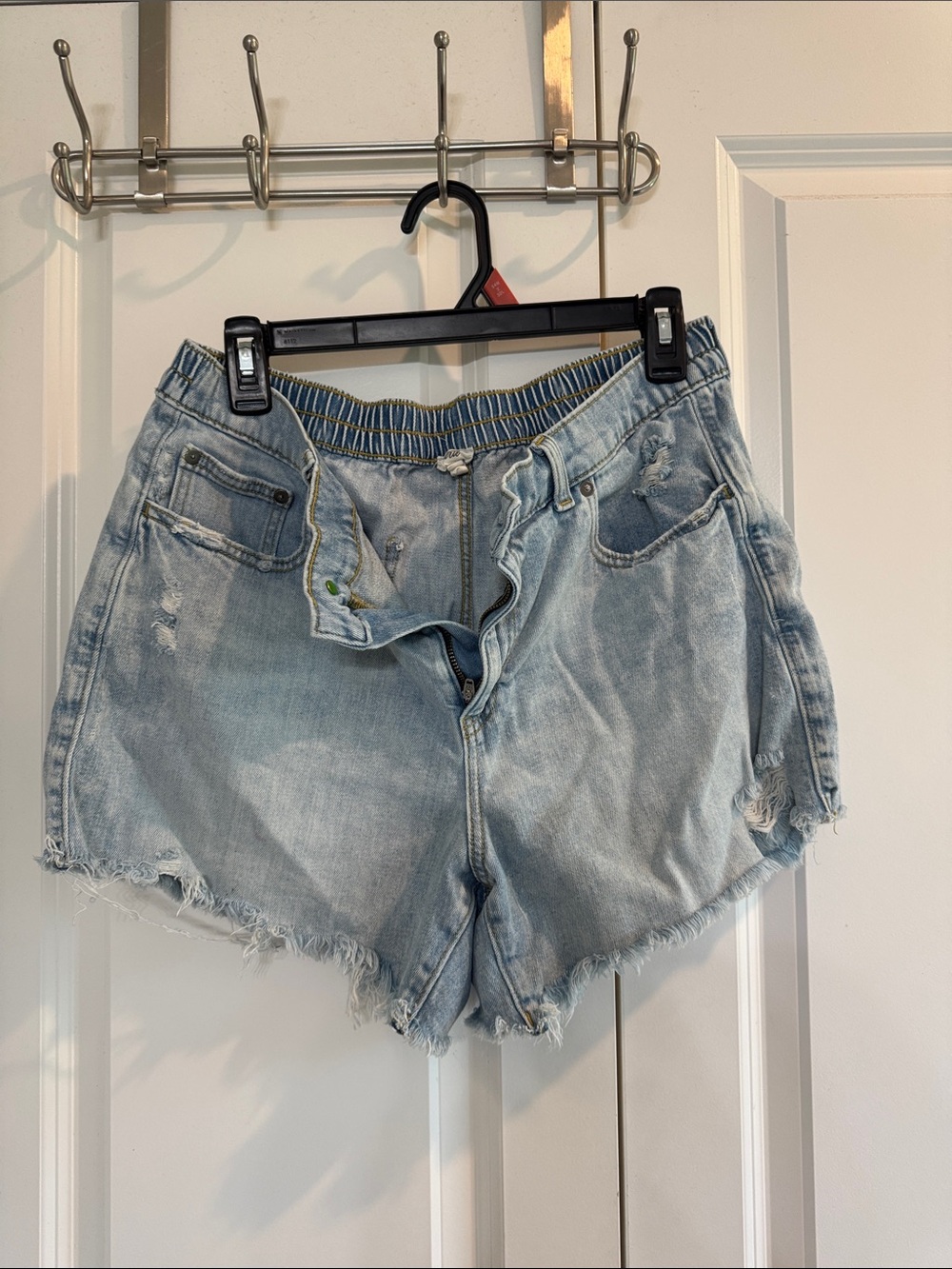 aerie Light Blue Distressed High-Rise Denim Shorts